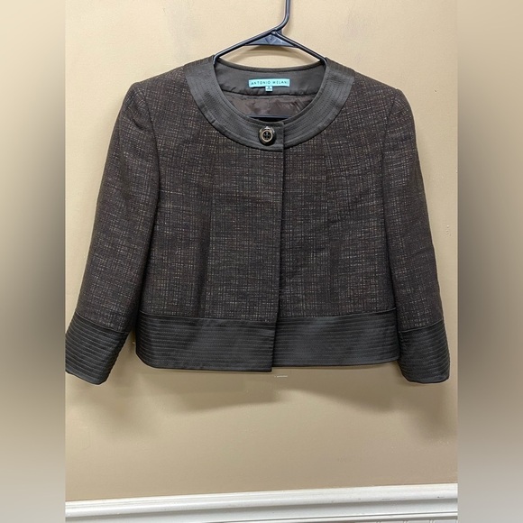 Antonio Melani Brown Tweed Wool Blend Topper Jacket Size 8 - Picture 1 of 6